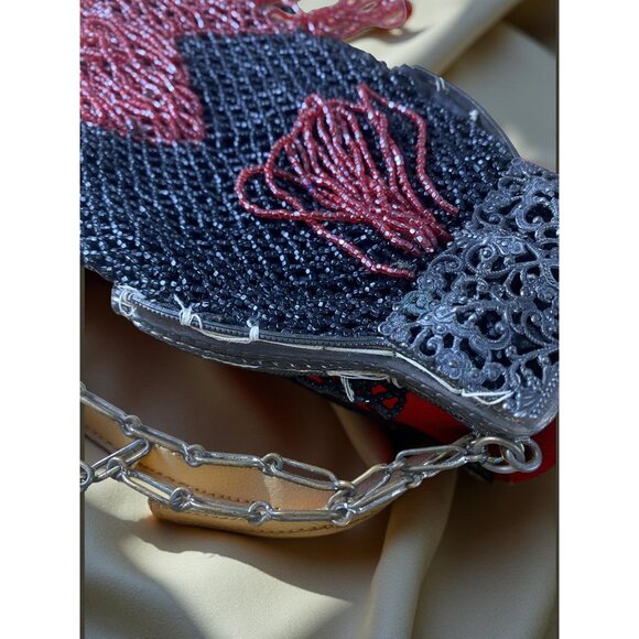 Antique Czech Beaded Purse – 1920s Art Deco Handbag with Original Frame, Chain & - Picture 12 of 14